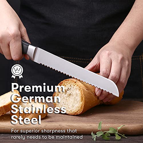 Master Maison 8" Professional Stainless Steel Bread Knife Set - Bread Knife, Bagel Knife, Kitchen Knife, Sharp Knife Blade - Bread Knife & Knife Sheath Included - Great for Home & Professional Use