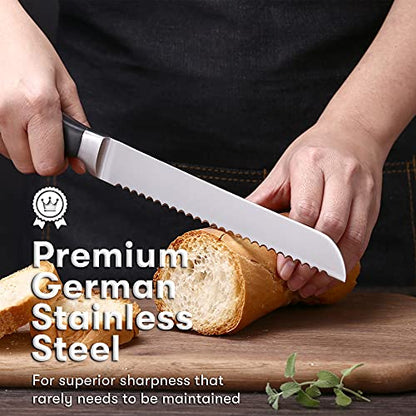 Master Maison 8" Professional Stainless Steel Bread Knife Set - Bread Knife, Bagel Knife, Kitchen Knife, Sharp Knife Blade - Bread Knife & Knife Sheath Included - Great for Home & Professional Use