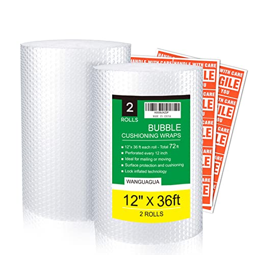 2 Pack Bubble Wrap 12"x72ft Perforated Moving Shipping