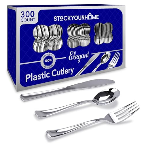 300 Pack Heavy Duty Disposable Plastic Cutlery Set