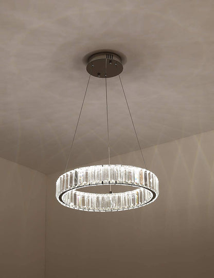 Modern Crystal Chandeliers for Dining Rooms Glass Round Chandelier Fixtures LED Hanging Lamps 1 Ring Pendant Light D15.7" 25W 1500lm 4000K Dimmable Dining Room Ceiling Light for Living Room Bedroom