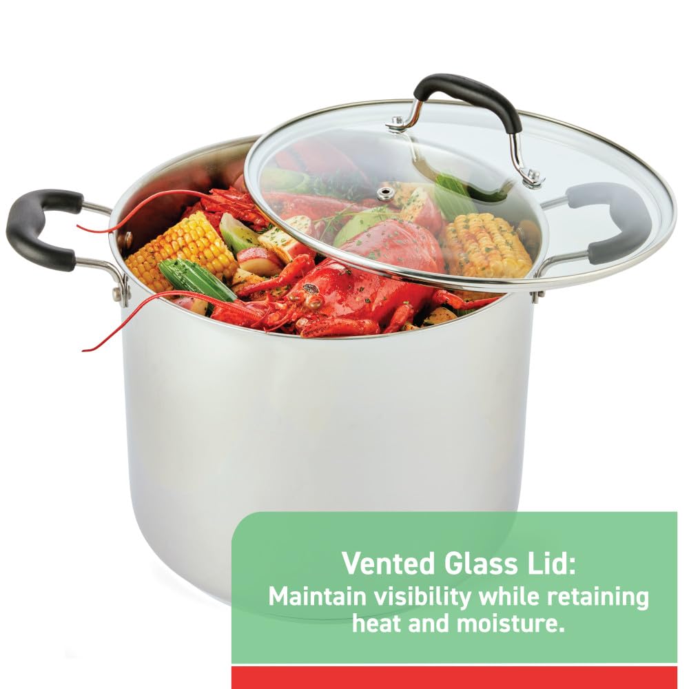 T-fal Specialty Stainless Steel Stockpot 12 Quart Oven Safe 350F Pots and Pans, Cookware Silver