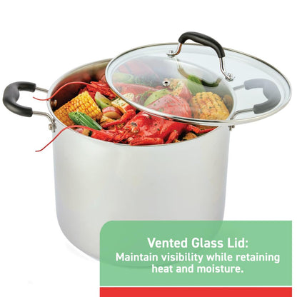 T-fal Specialty Stainless Steel Stockpot 12 Quart Oven Safe 350F Pots and Pans, Cookware Silver