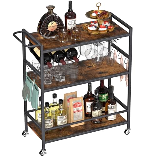 3-Tier Bar Cart with Wine Rack and Glass Holder