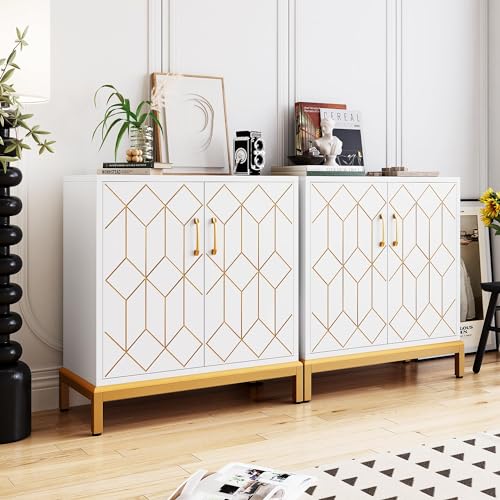 GarveeHome Accent Buffet Cabinet, Sideboard Buffet Cabinet with Storage, Modern Buffet Storage Cabinet with Doors and Shelves for Kitchen, Office, Dining Room, Living Room, White