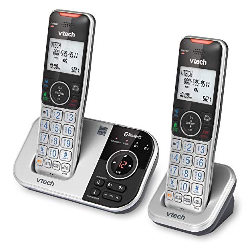 VTECH VS112-2 DECT 6.0 Bluetooth 2 Handset Cordless Phone for Home with Answering Machine, Call Blocking, Caller ID, Intercom and Connect to Cell (Silver & Black)