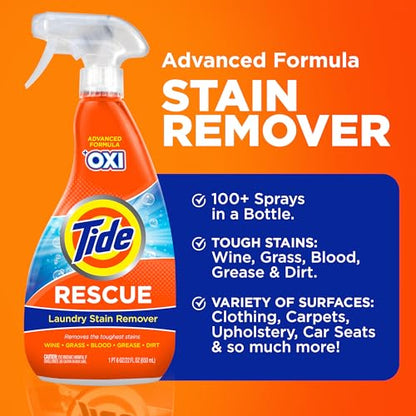 Tide Laundry Stain Remover with Oxi, Rescue Clothes, Upholstery, Carpet and more from Tough Stains, Stain Treater, 22 Fl Oz (Pack of 4)