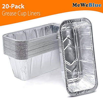 MeWeBlue 20-Pack Blackstone Grease Cup Liners, Blackstone Griddle Accessories, Grease Catcher Liners for Blackstone Grill, Aluminum Foil Drip Pan Compatible Blackstone Griddle 36" 30" 28" 22" 17"