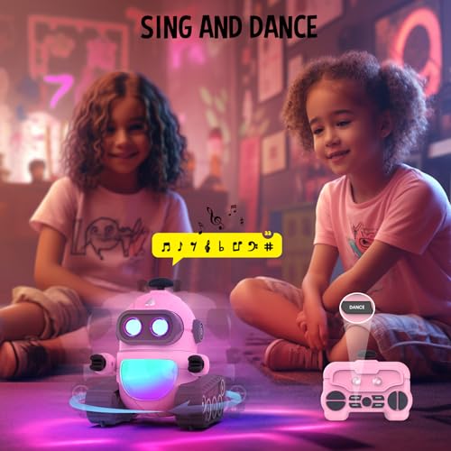 GILOBABY Robot Toys for Girls, Rechargeable Remote Control Robot Toy for Kids, Programmable RC Robots with LED Eyes, Flexible Head & Arms, Dance Moves, Music, Birthday Gifts for Girls Ages 3+ Years