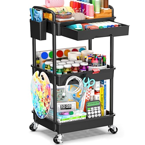 3 Tier Rolling Storage Cart with Drawers