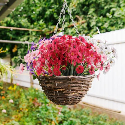 Powbrace 10 Bundles Artificial Flowers Outdoor, Faux Flowers UV Resistant with Plastic Plants, Faux Silk Flowers for Outdoors Outside Front Porch Hanging Planter Window Box Garden Decoration(Rose Red)