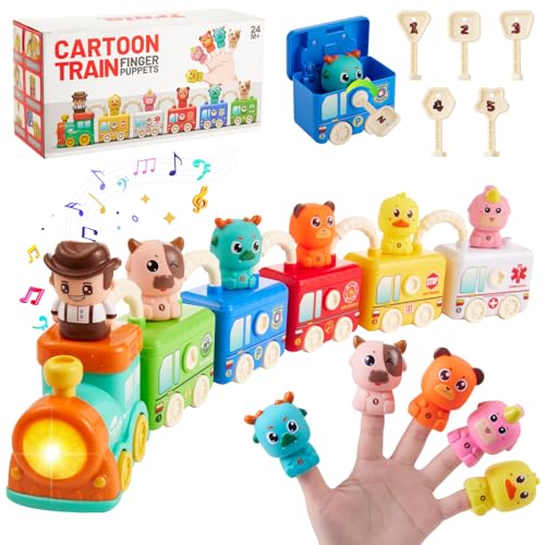 Montessori Musical Light-Up Train Set with Finger Puppets