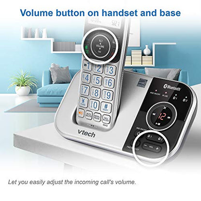 VTECH VS112-2 DECT 6.0 Bluetooth 2 Handset Cordless Phone for Home with Answering Machine, Call Blocking, Caller ID, Intercom and Connect to Cell (Silver & Black)