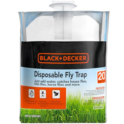 Black+Decker Fly Trap- Hanging Fly Traps Outdoor- Natural Non-Toxic Fly Catcher Attractant- Add Water to Catch House & Horse Flies in Garden, Backyard & Barn- 1 Trap, 20 Grams