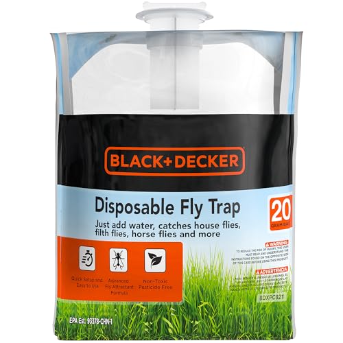 Black+Decker Fly Trap- Hanging Fly Traps Outdoor- Natural Non-Toxic Fly Catcher Attractant- Add Water to Catch House & Horse Flies in Garden, Backyard & Barn- 1 Trap, 20 Grams