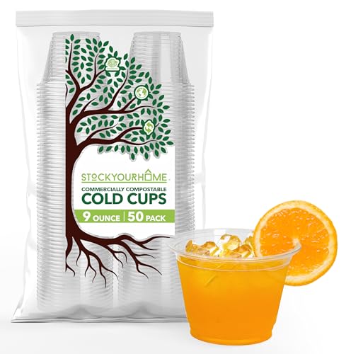 50 Pack Compostable 9 oz Cold Party Cups Disposable
