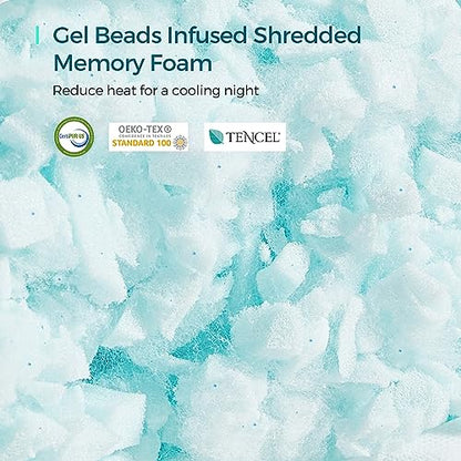 LINSY LIVING Shredded Memory Foam Pillow, Gel Infused Pillow with Tencel™ Washable Cover, Adjustable Firm Bed Pillows for Back, Stomach, Side Sleepers, CertiPUR-US & Oeko-TEX Certified, Queen
