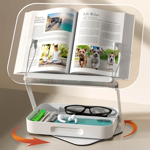 Rotating Foldable Acrylic Book Stand with Storage