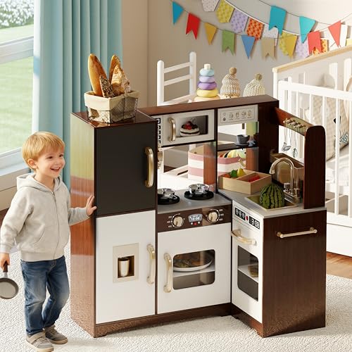 Kids Espresso Play Kitchen Set with Lights