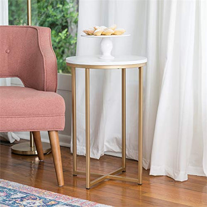 Walker Edison Round Faux Marble Accent Table
