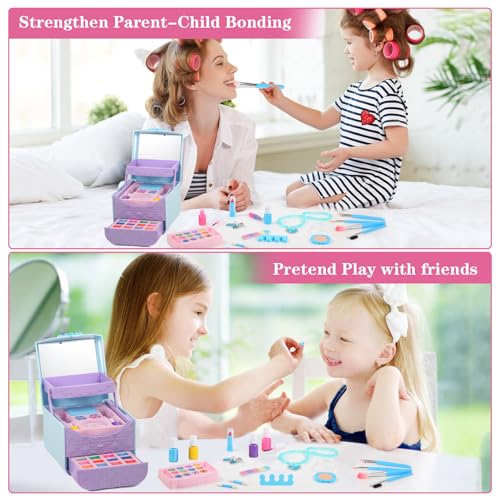 TOKIA 49pcs Big Amount Kids Makeup Kit for Gilrs, Non-Toxic & Safe Pretend Play Makeup for Little Girls, Real Washable Cosmetics with Case, Best Princess Birthday Gifts for Age 3-12 Years Old Toddlers