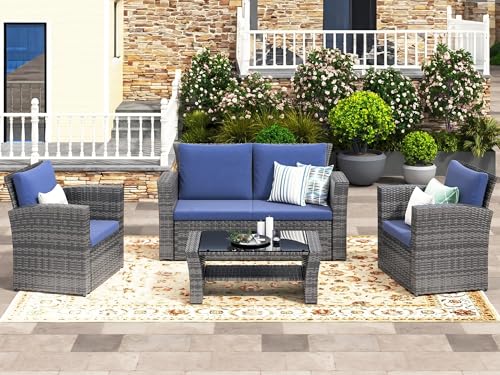 4 Piece Wicker Patio Furniture Set with Table
