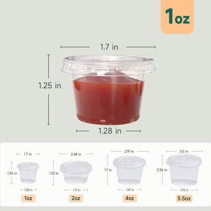 Plastic 1oz Condiment Cups with Lids - 120 Sets