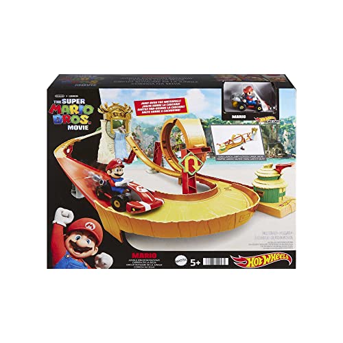 Hot Wheels Mario Kart Track Set & Toy Car, Super Mario Bros Jungle Kingdom Raceway, 3+ Feet Tall with Die-Cast Mario Kart & Waterfall Jump