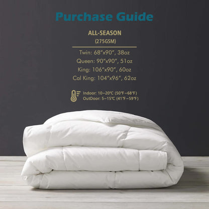 Cobnom Organic Feathers Down Comforter Twin Size, All Season Feathers Down Duvet Insert, Soft 100% Cotton Covered Bed Comforter Insert with Ties, Ivory White, 68x90