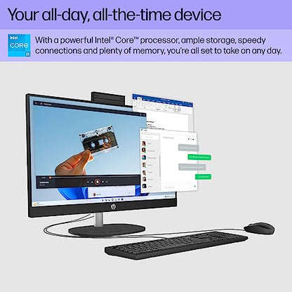 HP 23.8 inch All-in-One Desktop PC, FHD Display, Intel Core i3-N300, 8 GB RAM, 256 GB SSD, Intel UHD Graphics, Windows 11 Home, 24-cr0030 (2023), Shell White