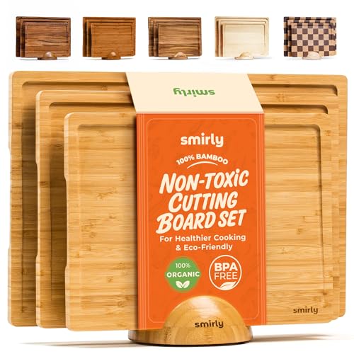 SMIRLY Bamboo Cutting Board Set with Holder