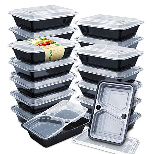 20 Pack Enther 36oz 3-Compartment Meal Prep Containers