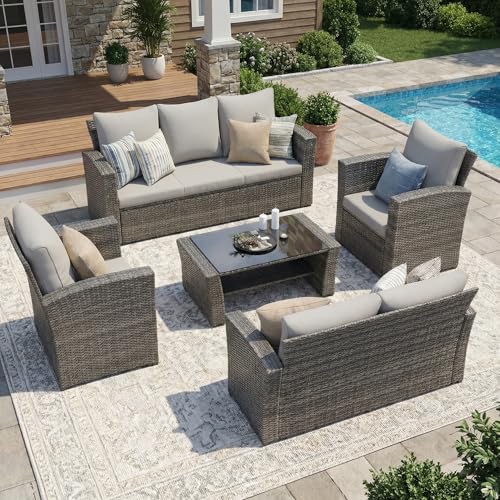 5 Piece Wicker Outdoor Patio Furniture Set