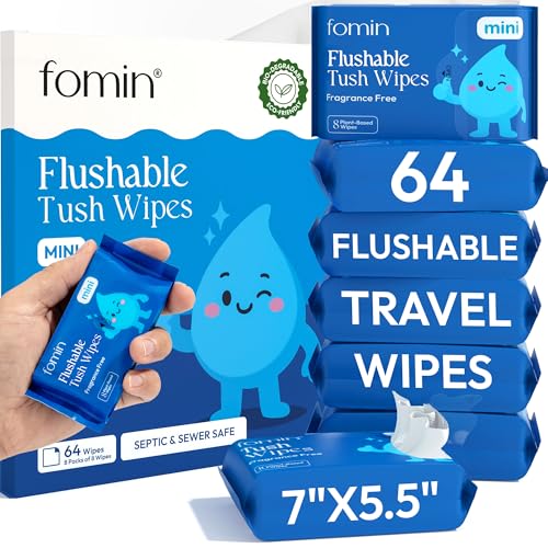 8 Pack Flushable Biodegradable Travel Wipes, Unscented