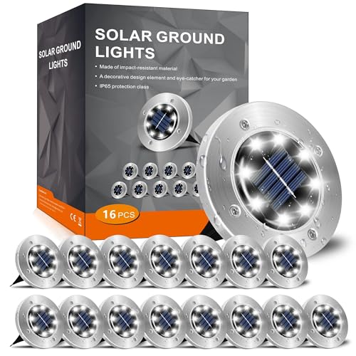 16 Pack Solar Powered Outdoor Ground Lights