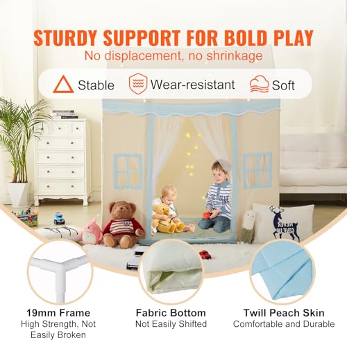 VEVOR Kids Play Tent, Kids Tent for Kids 1-5 Years Old, Tent for Kids with Windows for Indoor and Outdoor, Toddler Tent with Mat and Tent Lamp, Play House Castle Tent for Boys and Girls, Beige