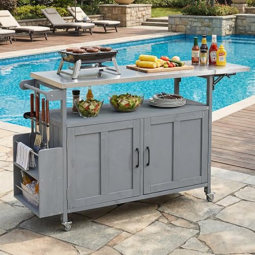 Outdoor Rolling Kitchen Island Cart with Storage