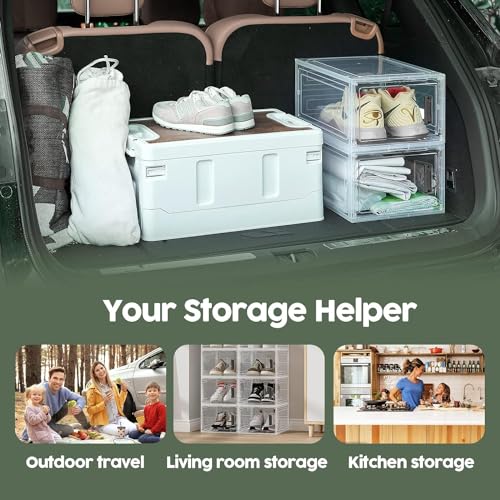 8 Packs Stackable Shoes Box,Upgraded Clear Plastic Shoe Organizer with Magnetic Door and handle for Men/Women Shoes,Sneakers Display(13.4 * 9.1 * 4.7 inch)