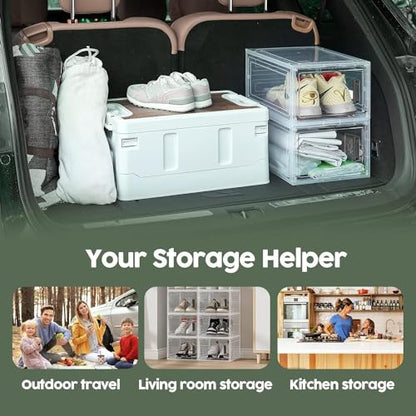 8 Packs Stackable Shoes Box,Upgraded Clear Plastic Shoe Organizer with Magnetic Door and handle for Men/Women Shoes,Sneakers Display(13.4 * 9.1 * 4.7 inch)
