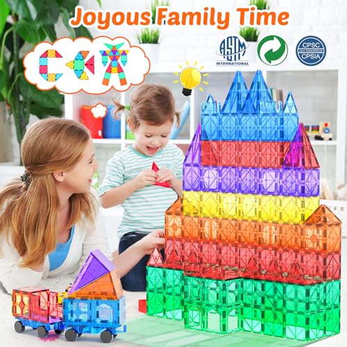 LUDILO Magnetic Tiles Magnetiles 116PCS Building Blocks Kids Toys with 2 Cars, Magne Tiles Magnetic Building Blocks for Toddlers Sensory Toys, STEM Learning Magnet Tiles Toys Gifts