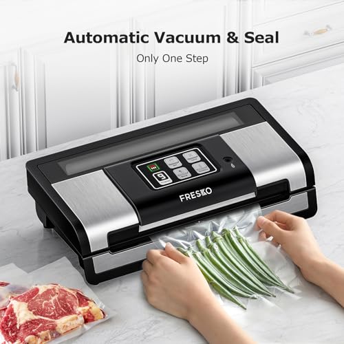 FRESKO Smart Vacuum Sealer Pro, Full Automatic Food Sealer Machine for Food Stoarge and Saver，Powerful Seal a Meal Sealer Machine with Auto Dry/Moist Detection, Roll Bag and Built-in Cutter