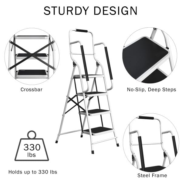 4 Step Folding Ladder with Handrails by Stalwart
