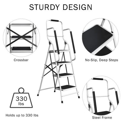 4 Step Folding Ladder with Handrails by Stalwart