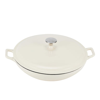 Amazon Basics Enameled Cast Iron Covered Round Casserole Skillet with Lid for Oven, 3.3-Quart, White