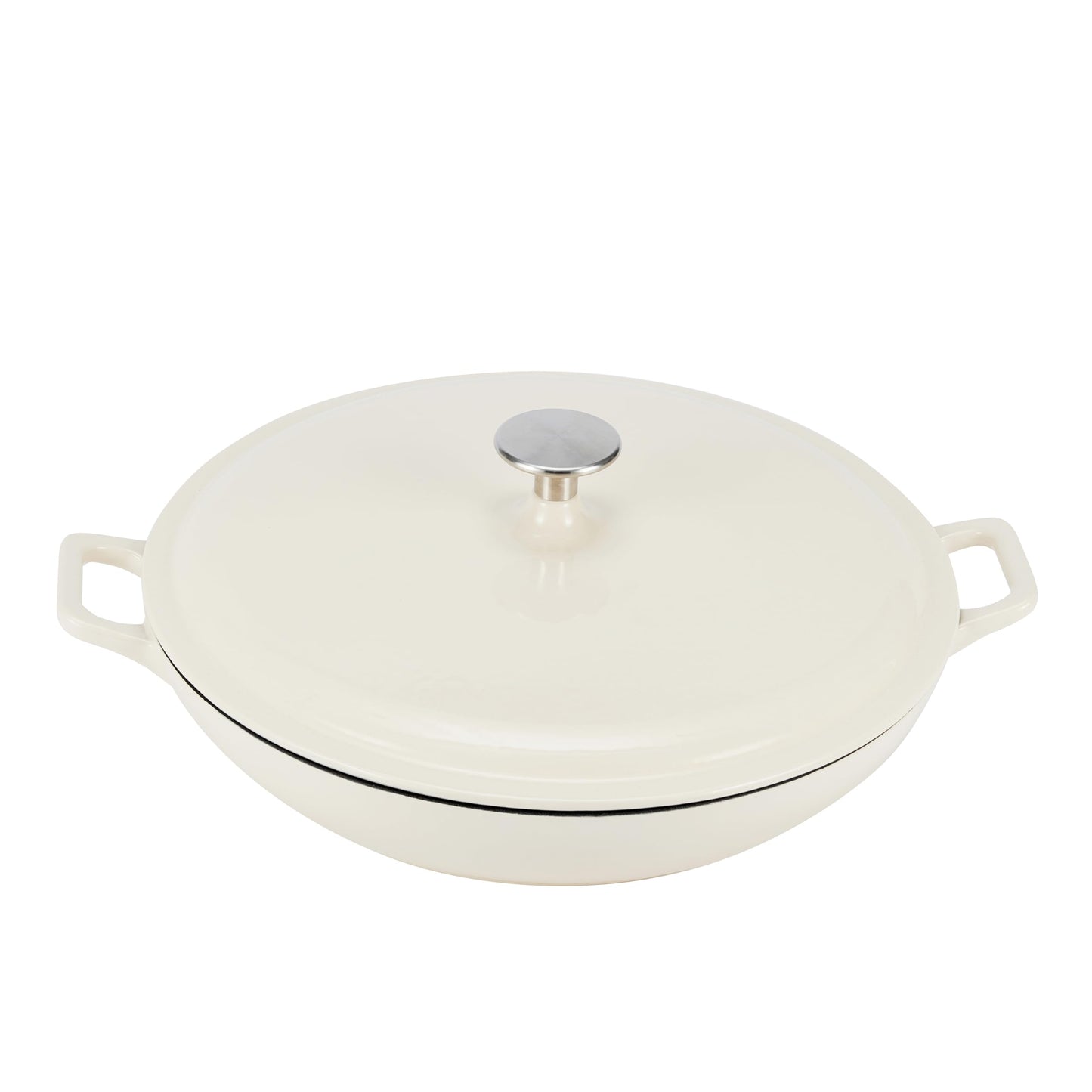 Amazon Basics Enameled Cast Iron Covered Round Casserole Skillet with Lid for Oven, 3.3-Quart, White