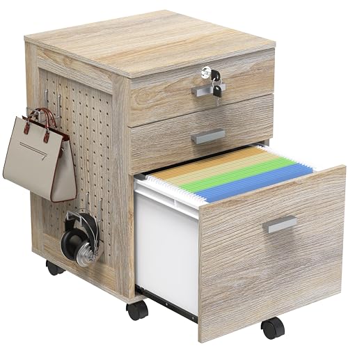 Rolling Mobile File Cabinet with Lock and Pegboard