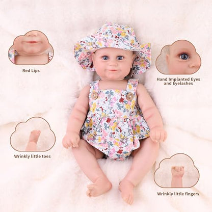 Reborn Baby Dolls Silicone Full Body 22 inch Real Life Toddler Baby Doll Lifelike Newborn Girl Cute Soft Vinyl Correct Realistic Toddler Dolls with Feeding Kit Toys Gifts Collection for Kids Age 3+