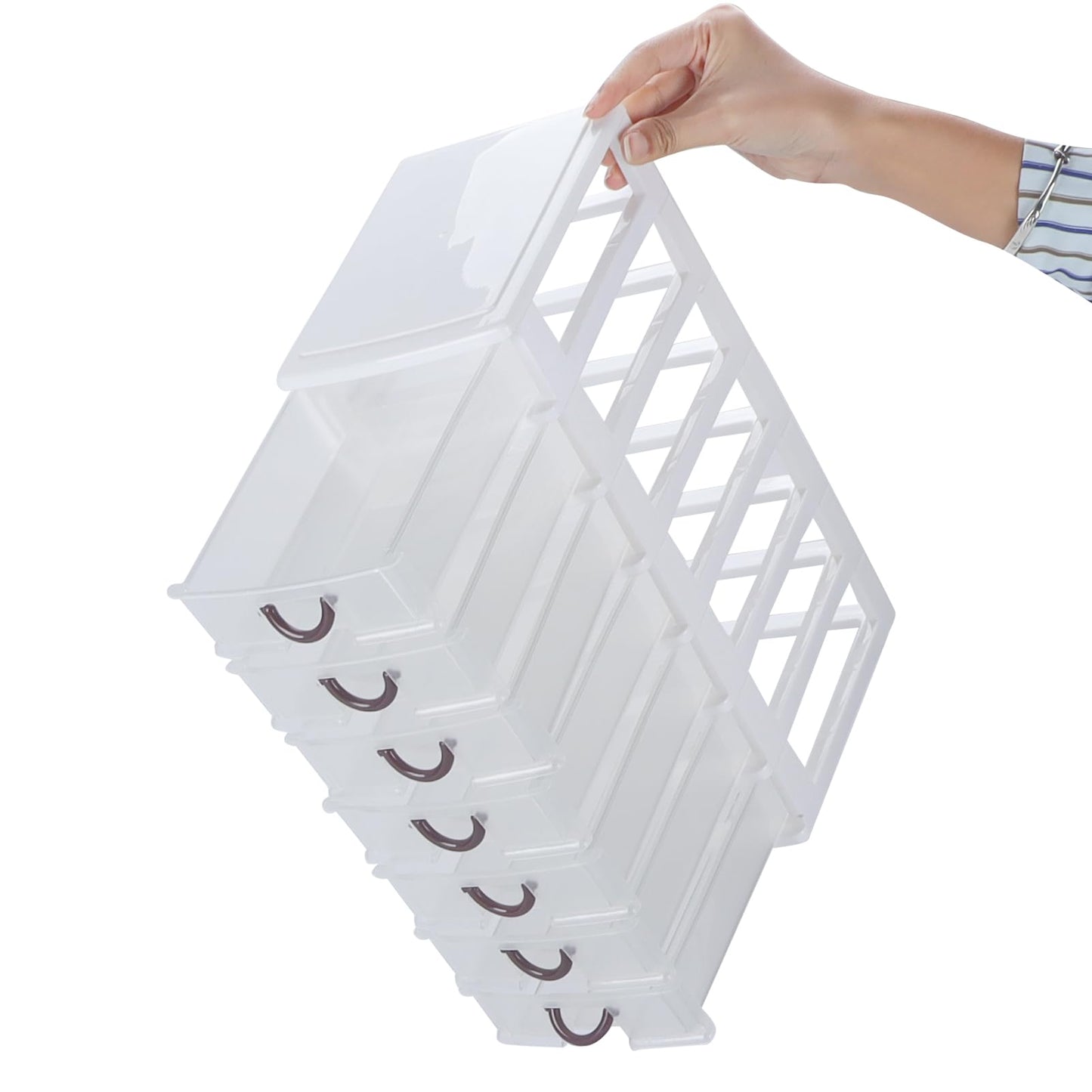 Rempry 2 Pack Mini Plastic Drawers Organizer, 7.1"x5.1"x13.2" Small Storage Drawers Organizer Container Case with 7 Clear Desktop Drawer Units, White