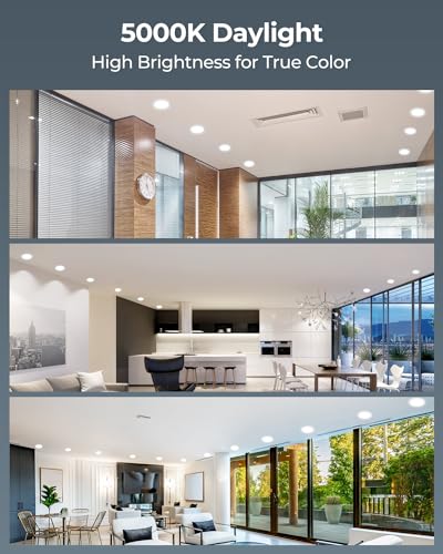 PAZZO 12 Pack 6 Inch LED Recessed Ceiling Light, 5000K Daylight 1100LM High Brightness, Dimmable Canless Wafer Downlight, ETL and Energy Star Certified, 12W, Junction Box Included