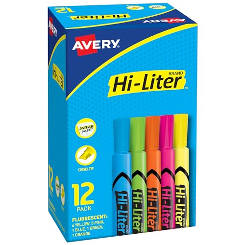 12 Pack Avery Highlighters Desk-Style Chisel Tip